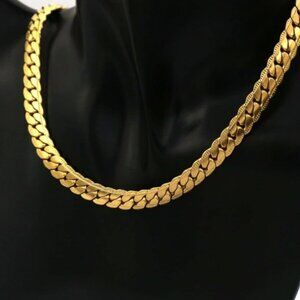 3/$35 Men's 18K Gold Plated Cuban Link Chain Necklace Thick Flat Curb Style